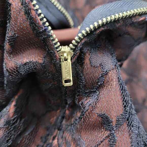 Vintage 1950s? Chantilly Lace Maxi Dress Evening Gown Navy Blue Delicate Feminin - Picture 9 of 10